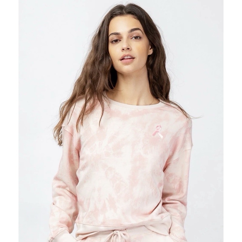 Rails Ramona Pink Warrior L Tie Dye Crew Neck Sweatshirt Breast Cancer Awareness